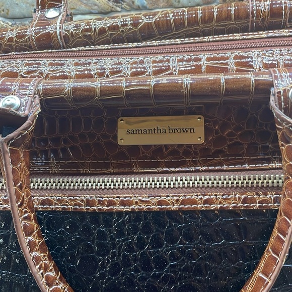 Samantha Brown Croc Embossed Black  Brown Weekender Travel Bag Carry On Women’s - Picture 4 of 15